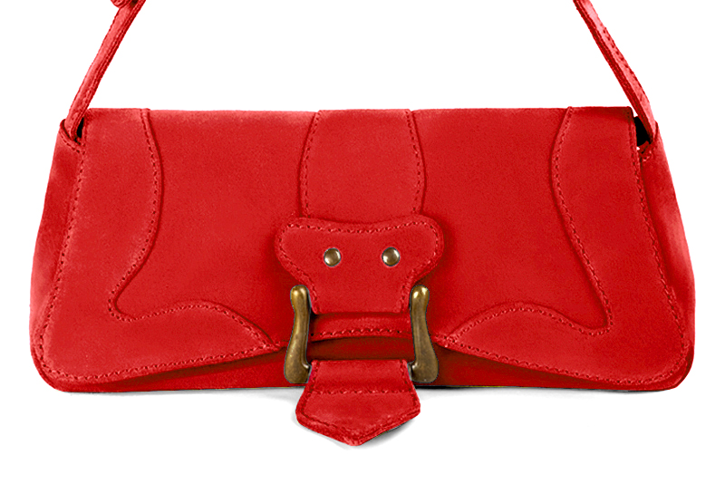 Dress small handbag in scarlet red leather - Profile view